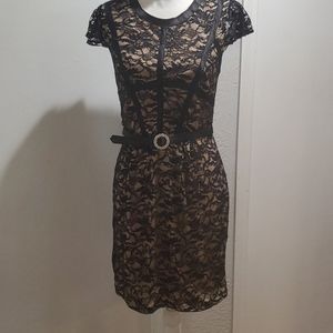 Jodi Kristopher black over beige sheer dress